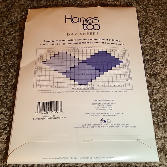 Hanes too day sheer control top pantyhose, color barely black, size: EF - Picture 4 of 12